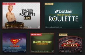 Variedade de jogos de roleta no cassino Betfair
